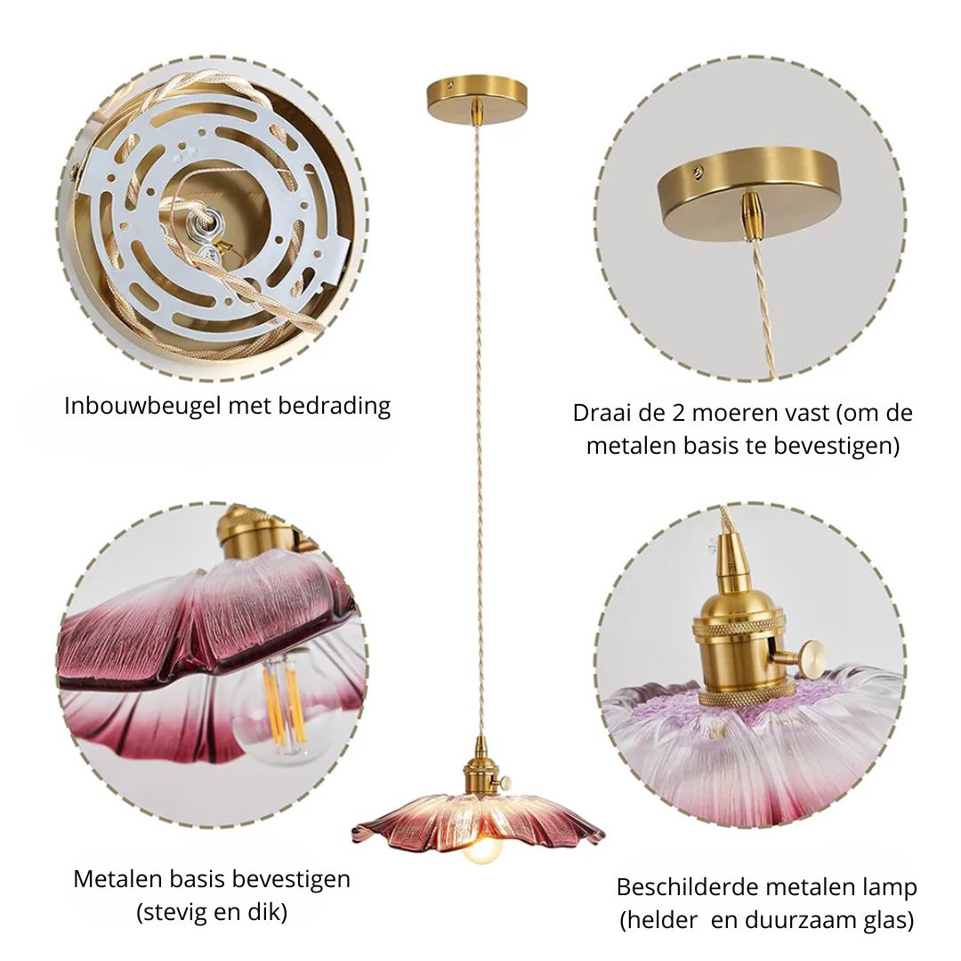 Bloemvorm Hanglamp – Glazen Vintage Plafondlamp