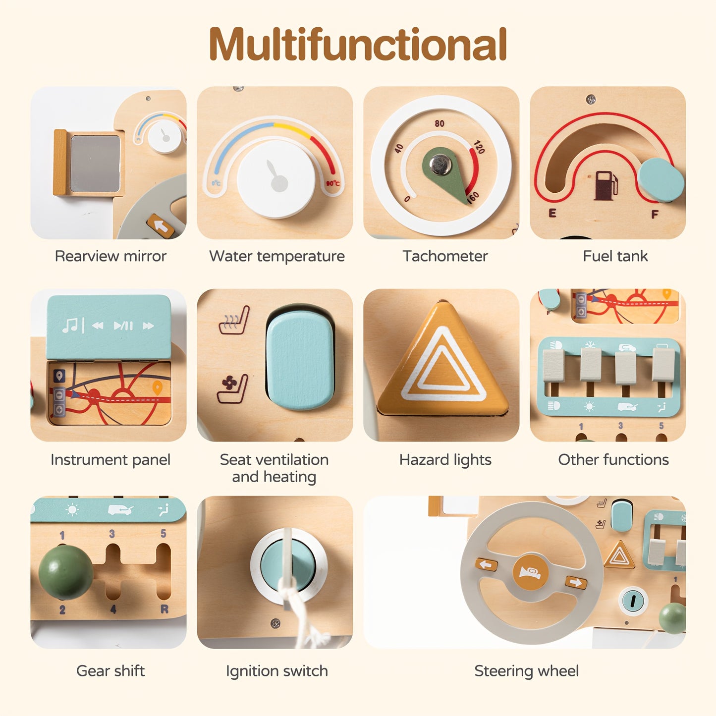 Interactief Houten Dashboard Stuur – Educatief Speelgoed