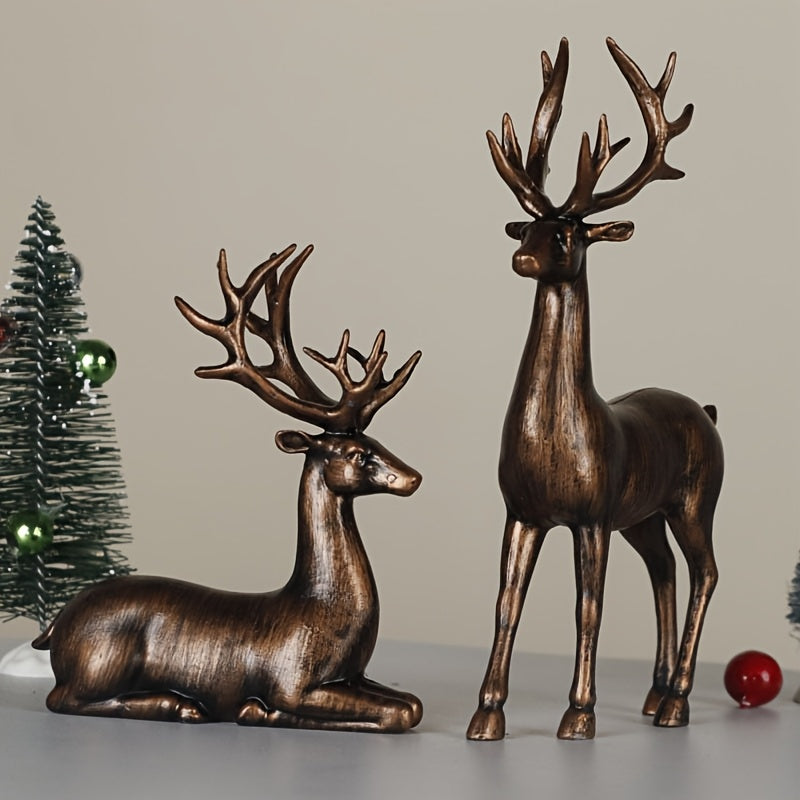 Bronzen Herten Beelden Set – Decoratie voor Huis & Feestdagen