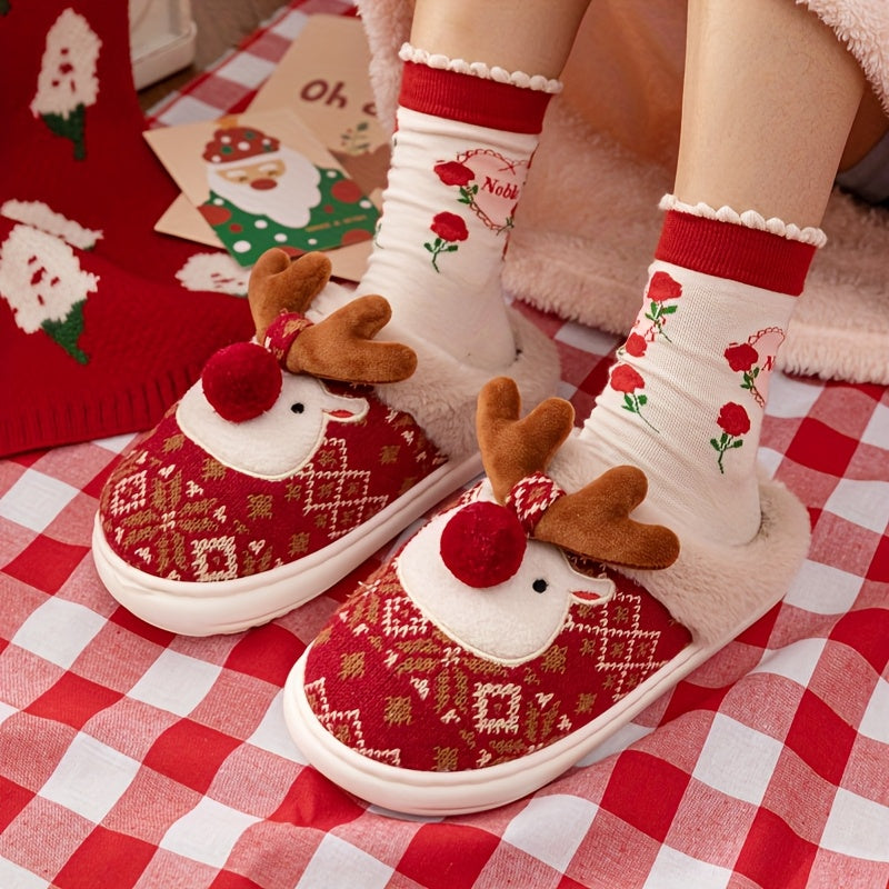 Kerst Fleece-Gevoerde Warme Sloffen - Rudolph Kerst Slippers