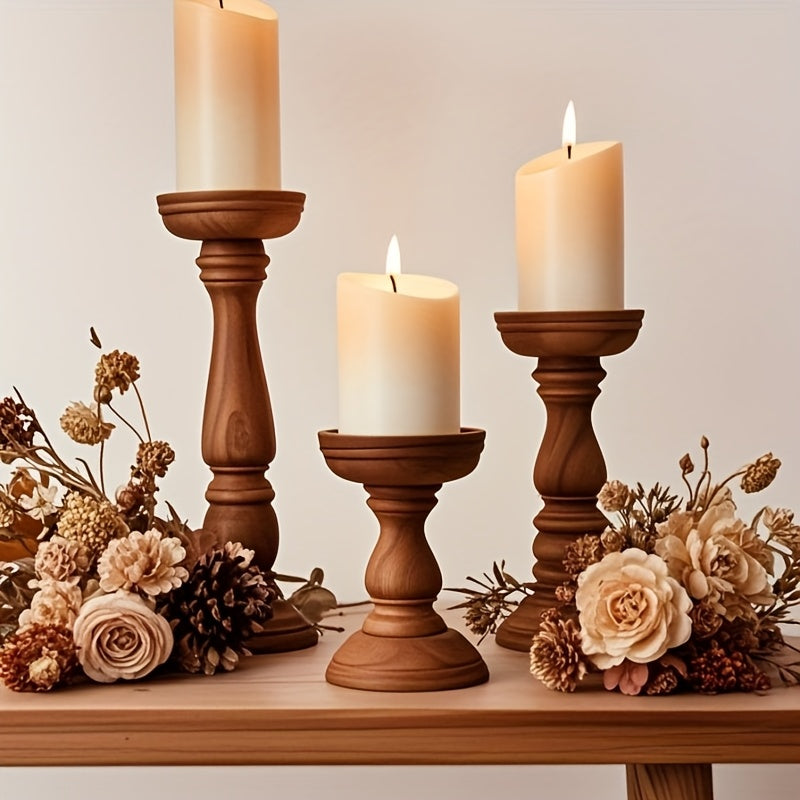 Landelijke Houten Kaarsenhouders Set – Klassieke & Warme Woondecoratie