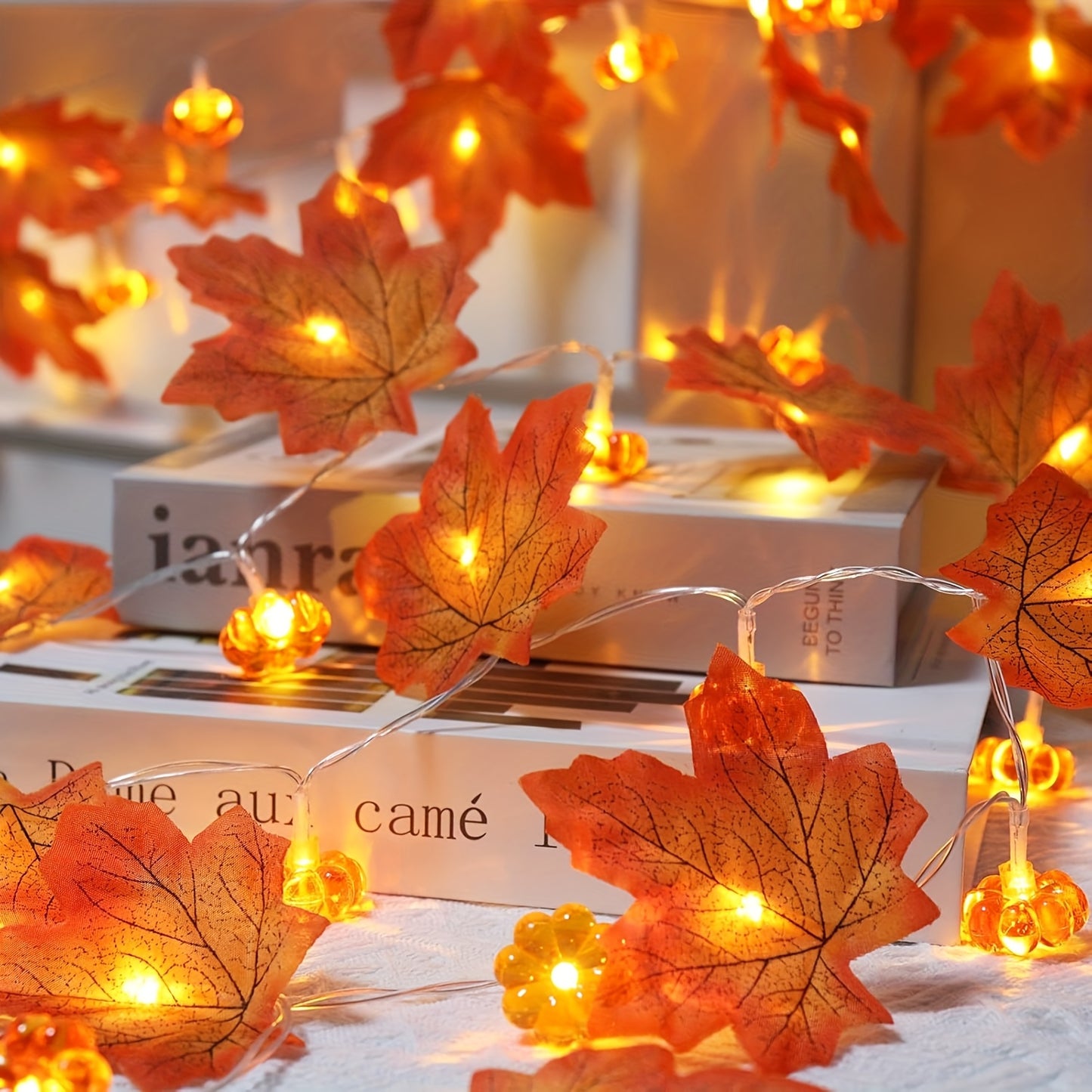 Herfst Decoratie Slinger met LED Verlichting – 3m Bladenslinger met Pompoenen