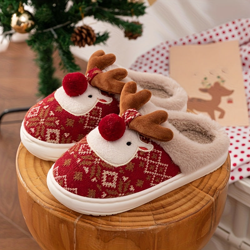 Kerst Fleece-Gevoerde Warme Sloffen - Rudolph Kerst Slippers