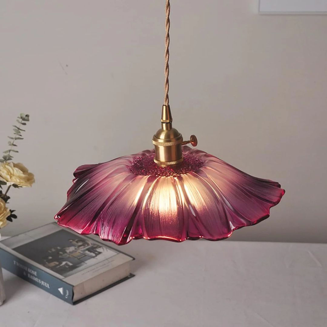 Bloemvorm Hanglamp – Glazen Vintage Plafondlamp