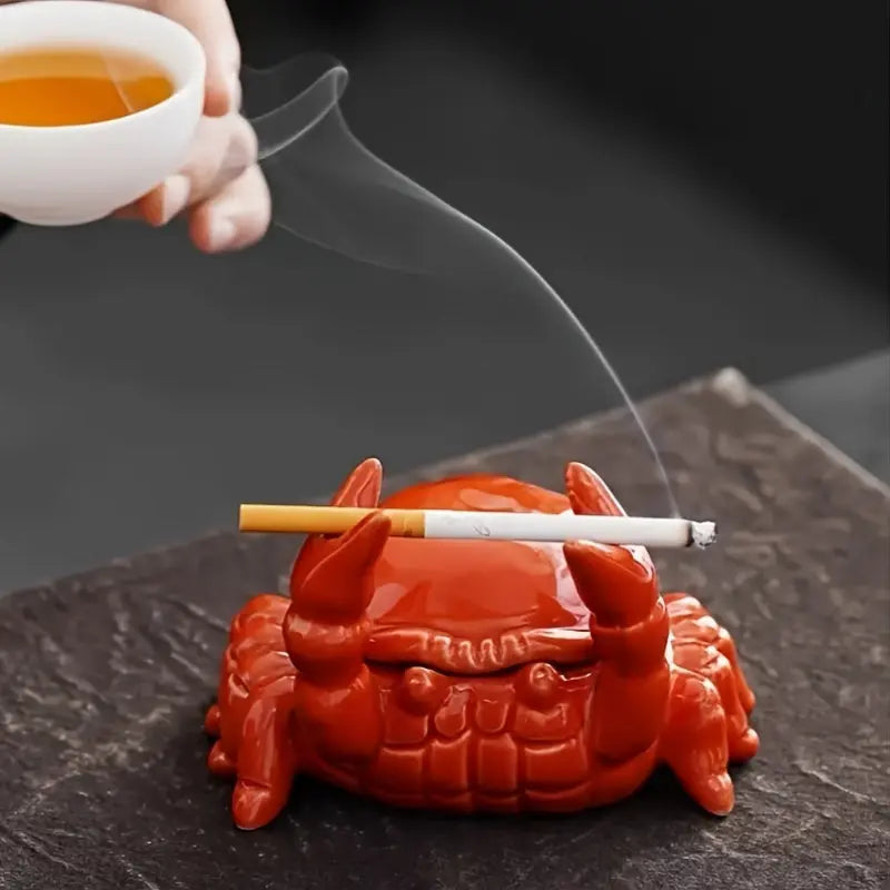Keramische Krab Asbak met Deksel – Uniek Handgemaakt Design