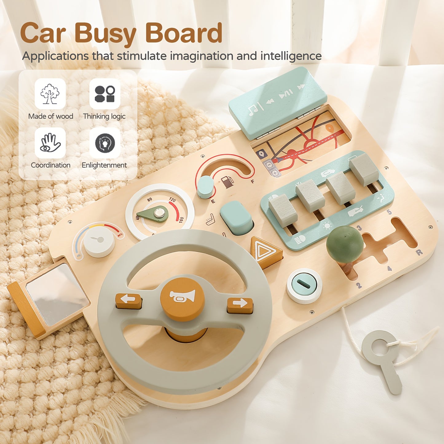 Interactief Houten Dashboard Stuur – Educatief Speelgoed