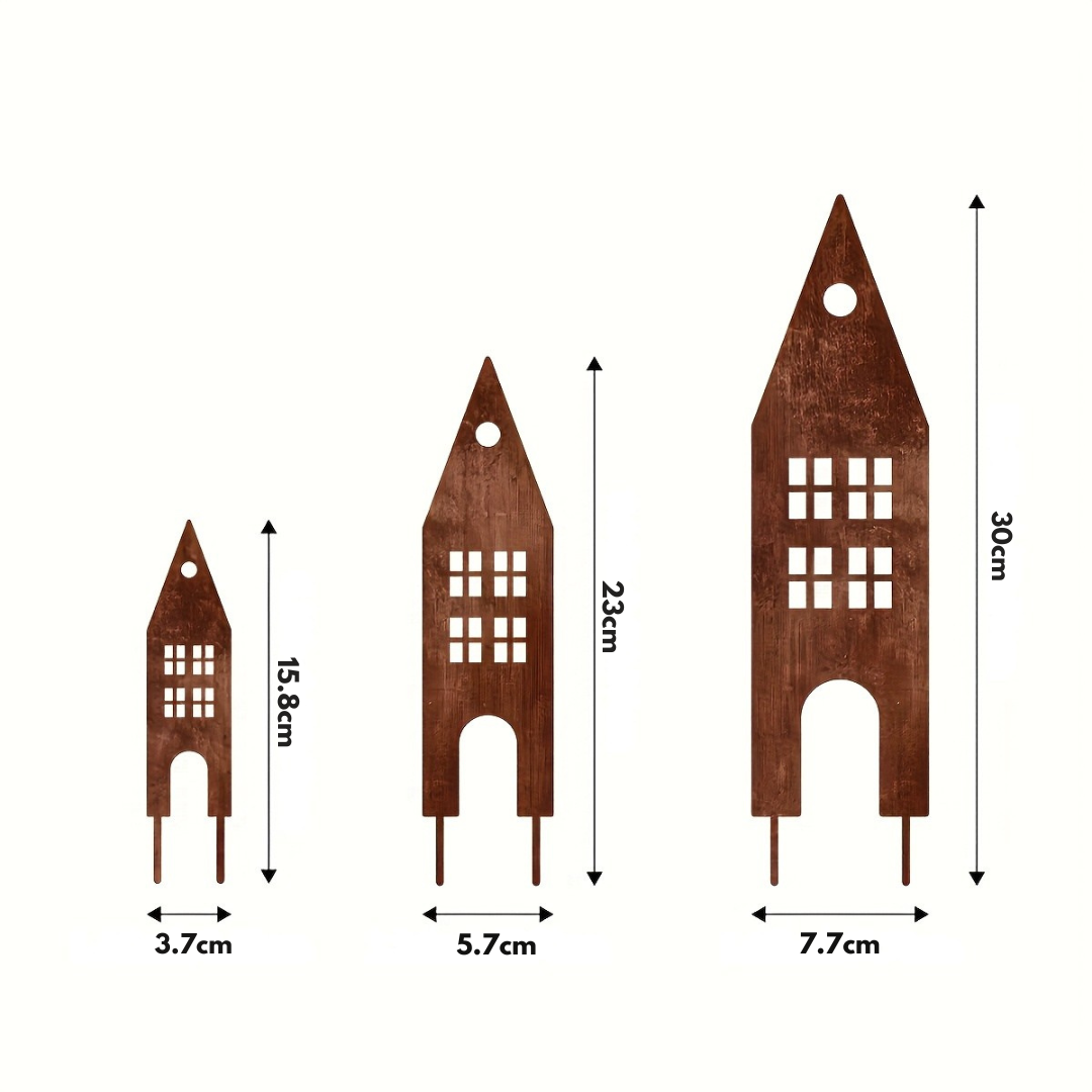 Set van 3 Metalen Tuinstekers – Huisvormige Tuindecoratie