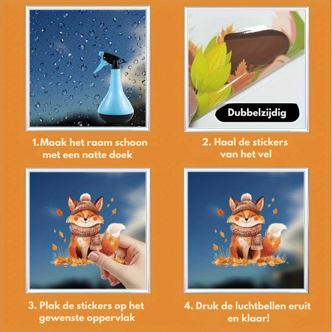 Herfst Raamstickers – Bladeren & Dieren Decoratie Set