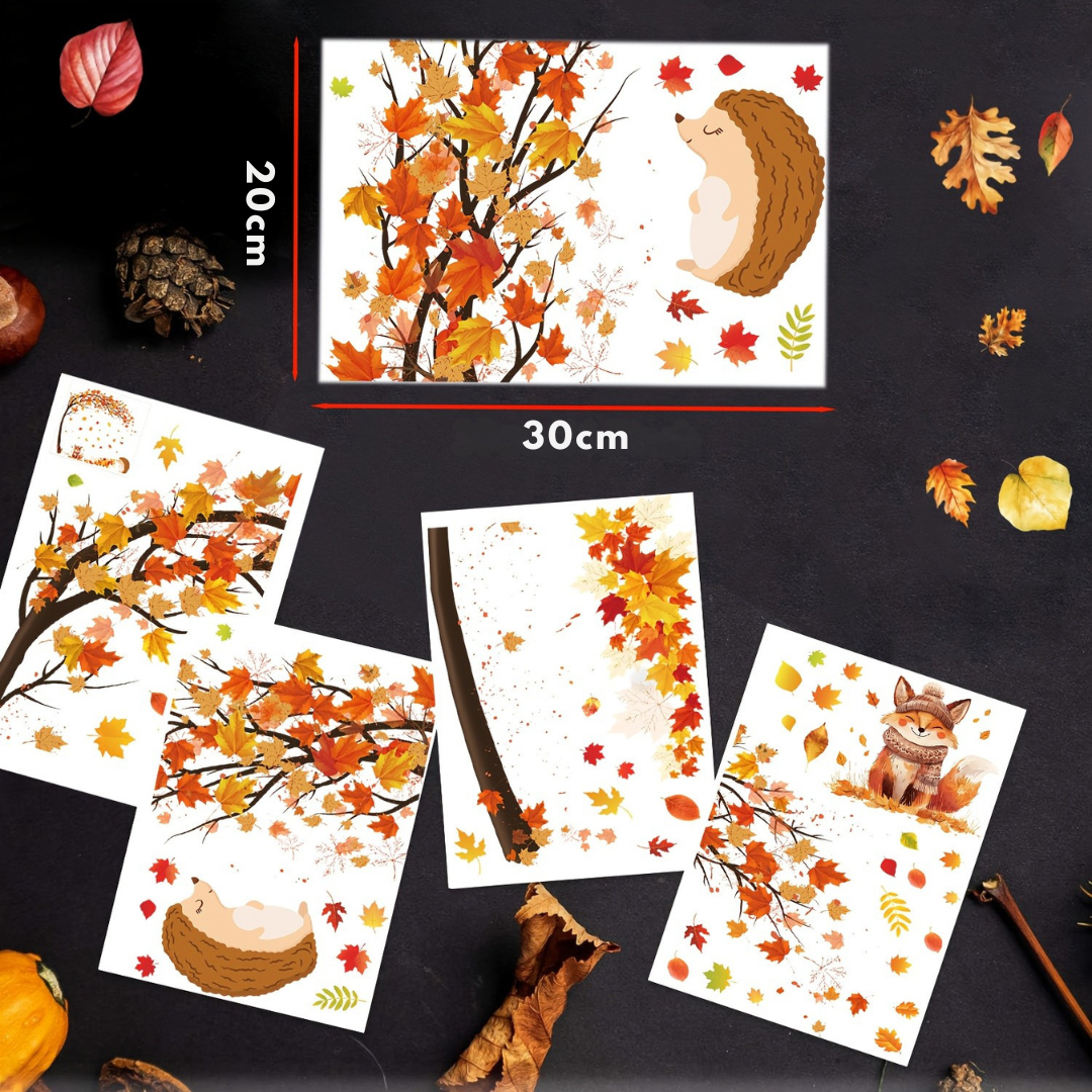 Herfst Raamstickers – Bladeren & Dieren Decoratie Set