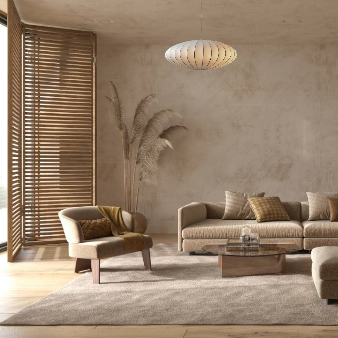 Japandi Stijl Hanglamp – Tijdloze Zijde Plafondlamp