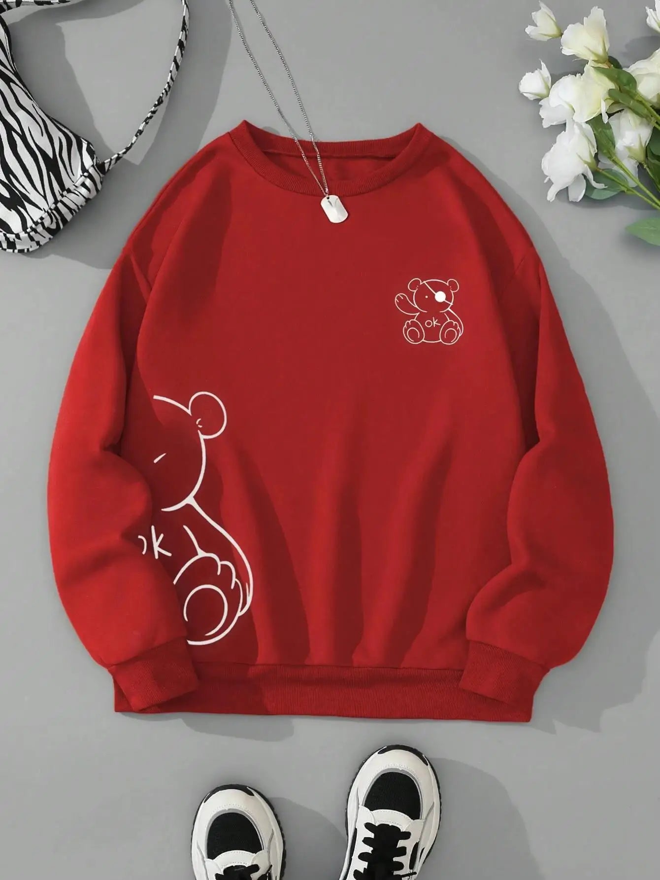 Unisex Katten Trui โ Minimalistische Oversized Sweater met Kattenlijnprint