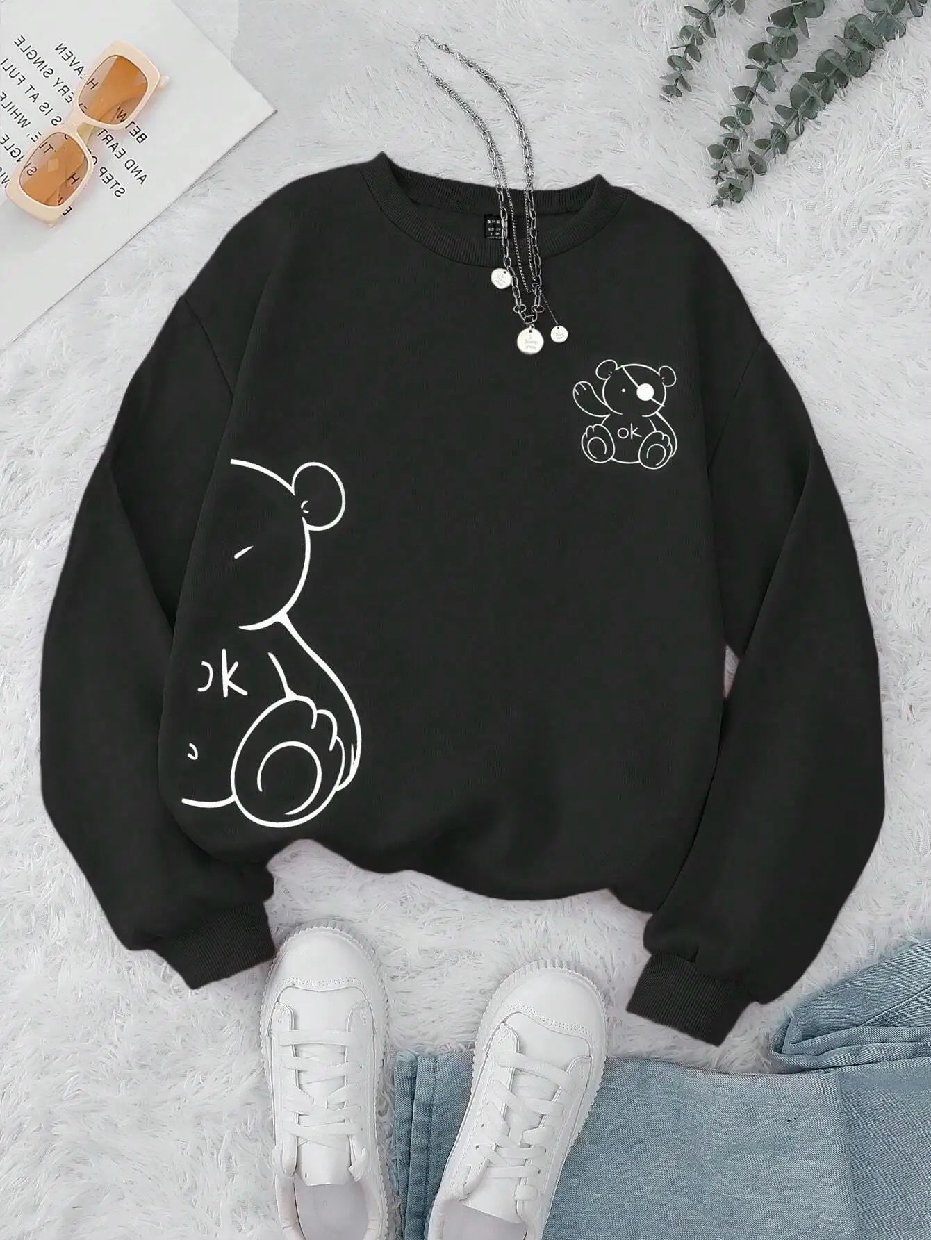 Unisex Katten Trui โ Minimalistische Oversized Sweater met Kattenlijnprint