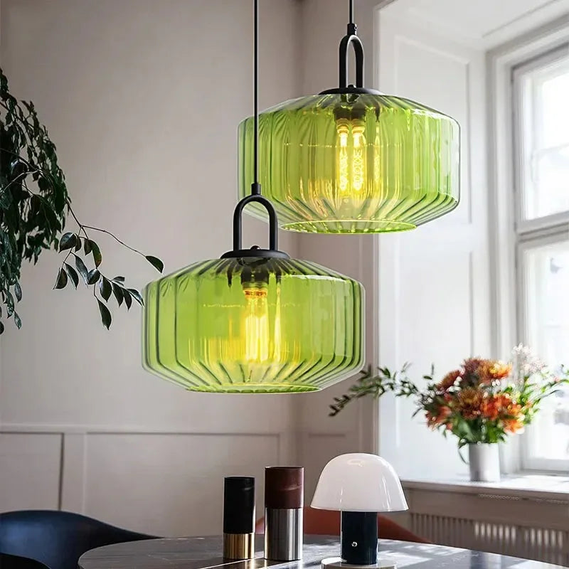 Retro Hanglamp – Vintage Glazen Kroonluchter