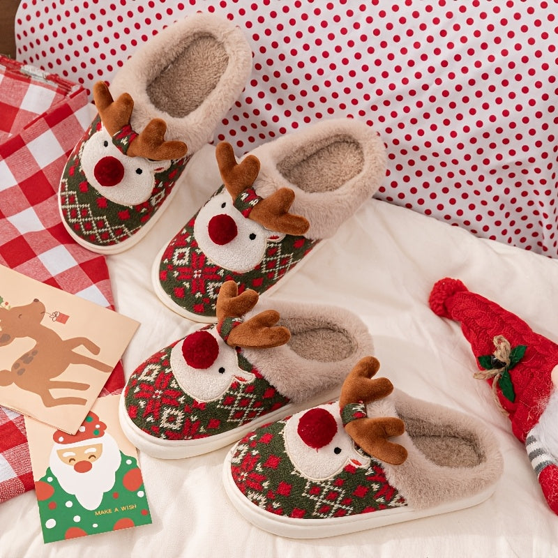Kerst Fleece-Gevoerde Warme Sloffen - Rudolph Kerst Slippers