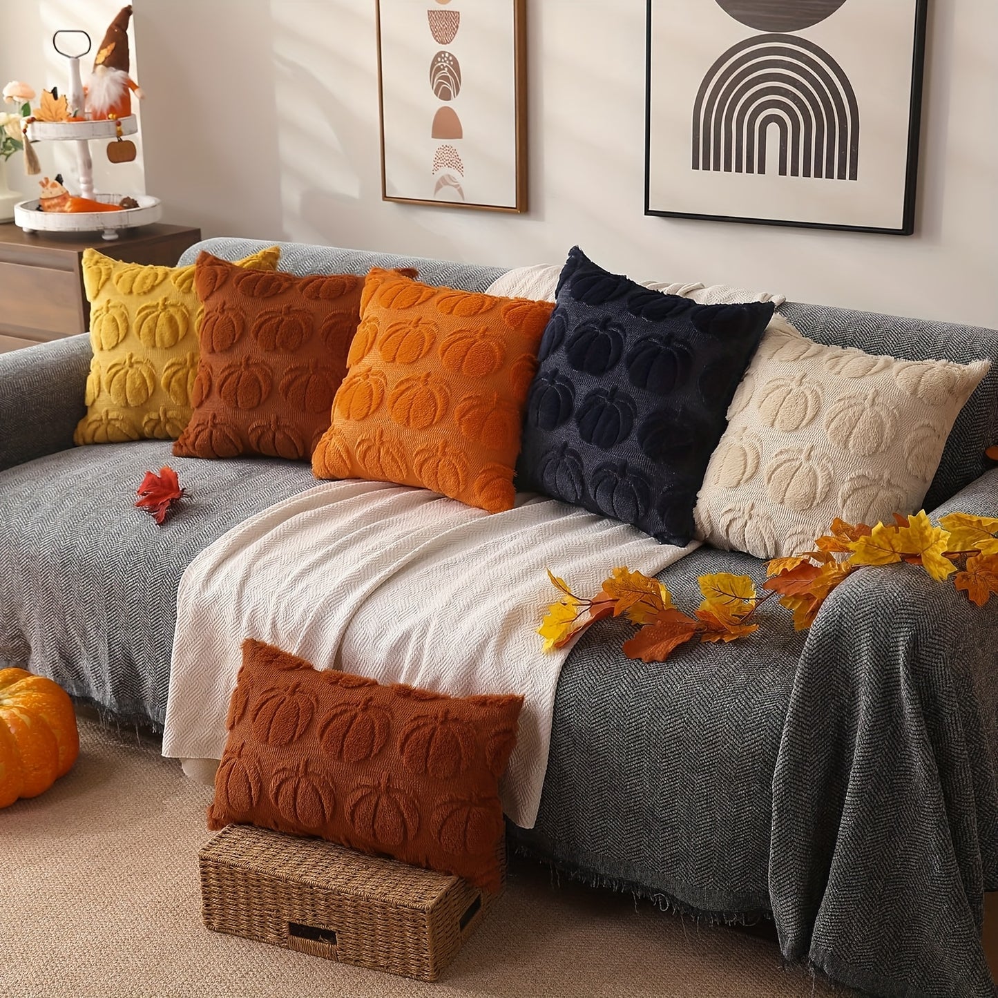 Pompoen Kussenhoezen – Set van 2 Decoratieve Hoezen Herfst