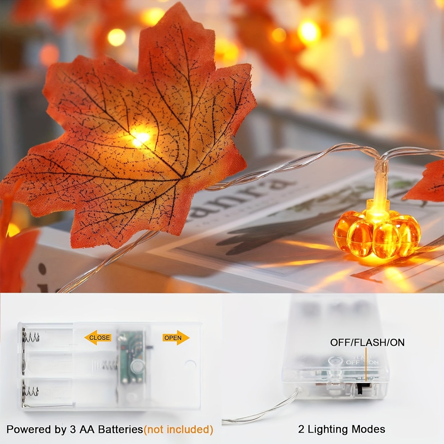 Herfst Decoratie Slinger met LED Verlichting – 3m Bladenslinger met Pompoenen