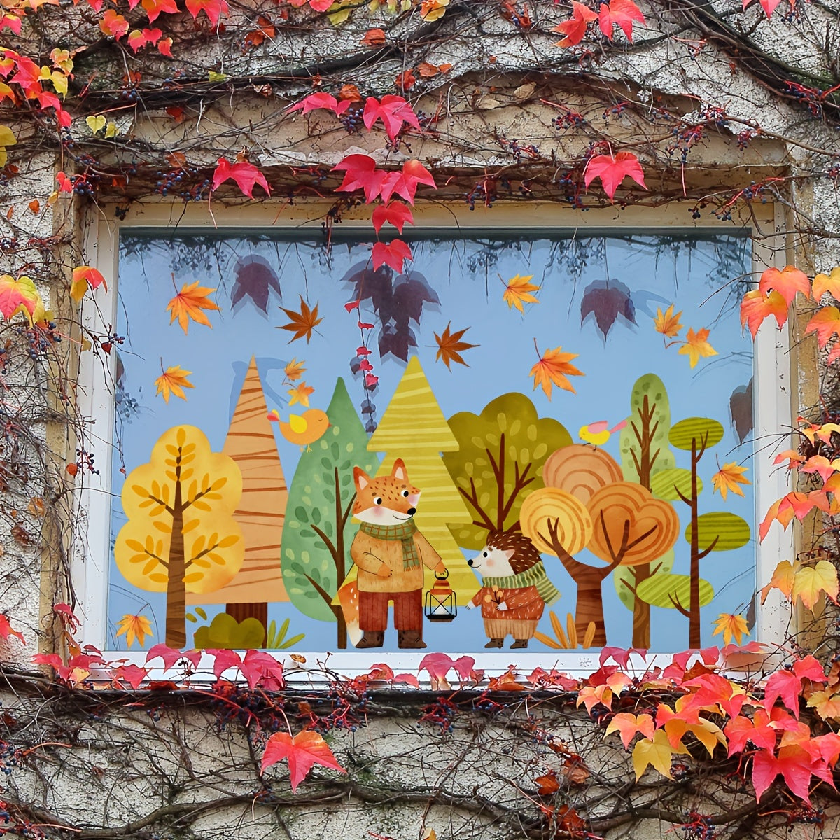 Herfst Decoratie – Herbruikbare Dubbelzijdige Raamsticker