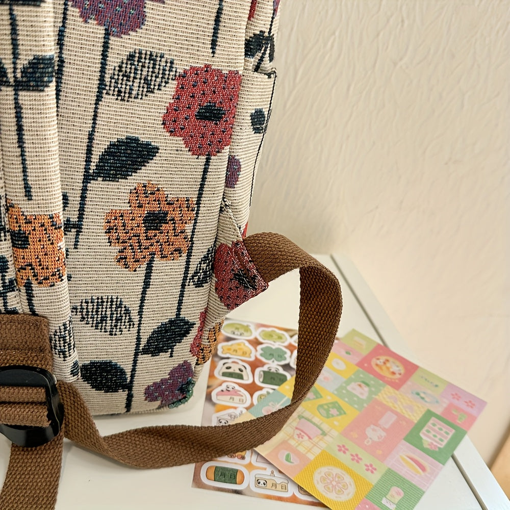 Dames Schooltas Bloemenprint – Rugzak met Laptopvak
