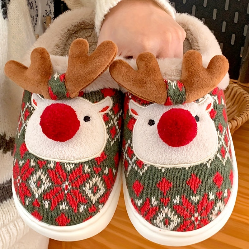 Kerst Fleece-Gevoerde Warme Sloffen - Rudolph Kerst Slippers