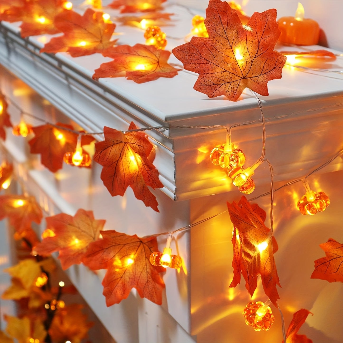 Herfst Decoratie Slinger met LED Verlichting – 3m Bladenslinger met Pompoenen