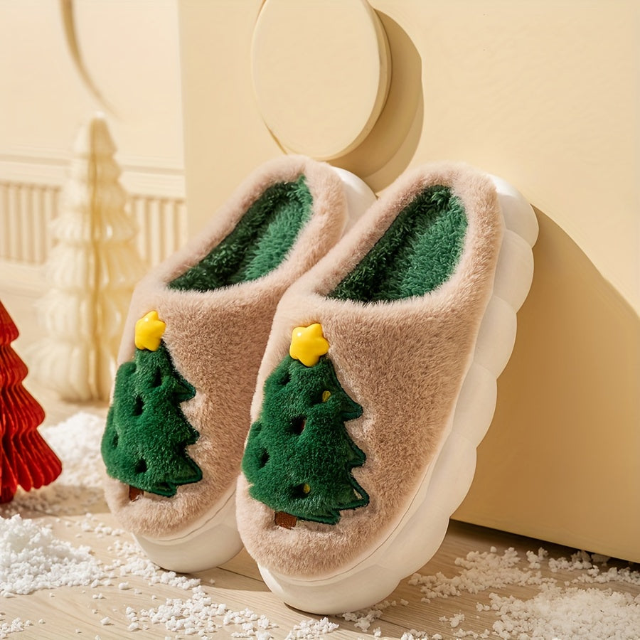 Kerst Sloffen met Kerstprint - Warme Pluche Huis Slippers