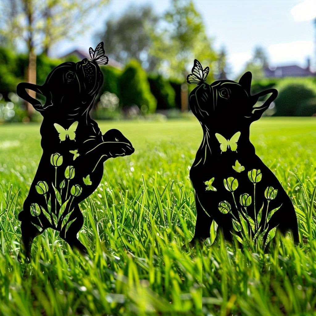 Set van 2 Franse Bulldog Tuinstekers – Metalen Tuindecoratie