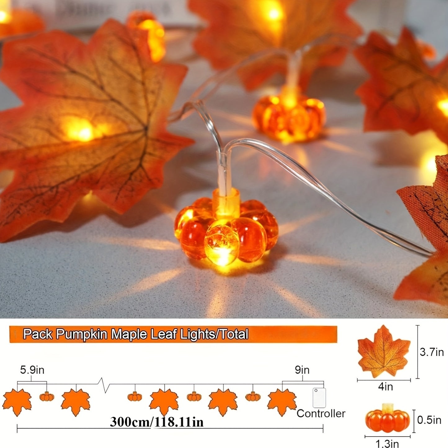 Herfst Decoratie Slinger met LED Verlichting – 3m Bladenslinger met Pompoenen