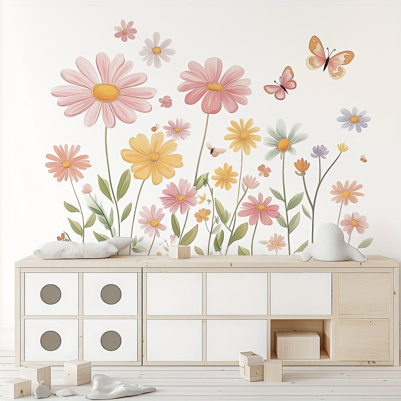 Pastel Bloemen Muurstickers – Zelfklevend & Verwijderbaar
