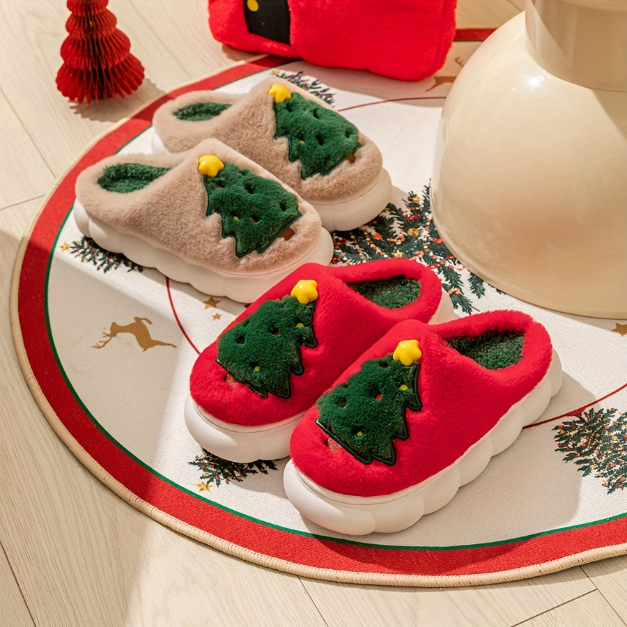 Kerst Sloffen met Kerstprint - Warme Pluche Huis Slippers