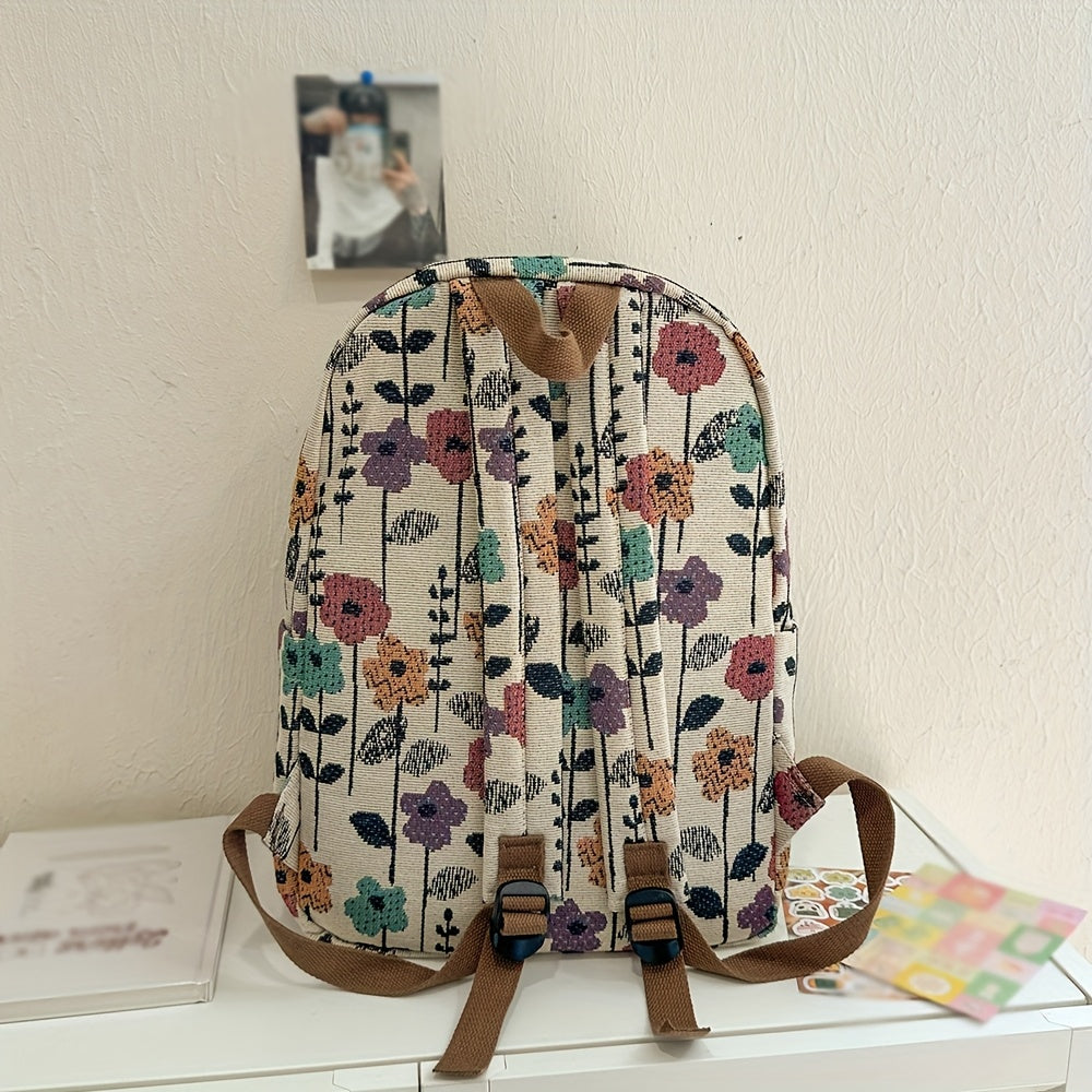 Dames Schooltas Bloemenprint – Rugzak met Laptopvak