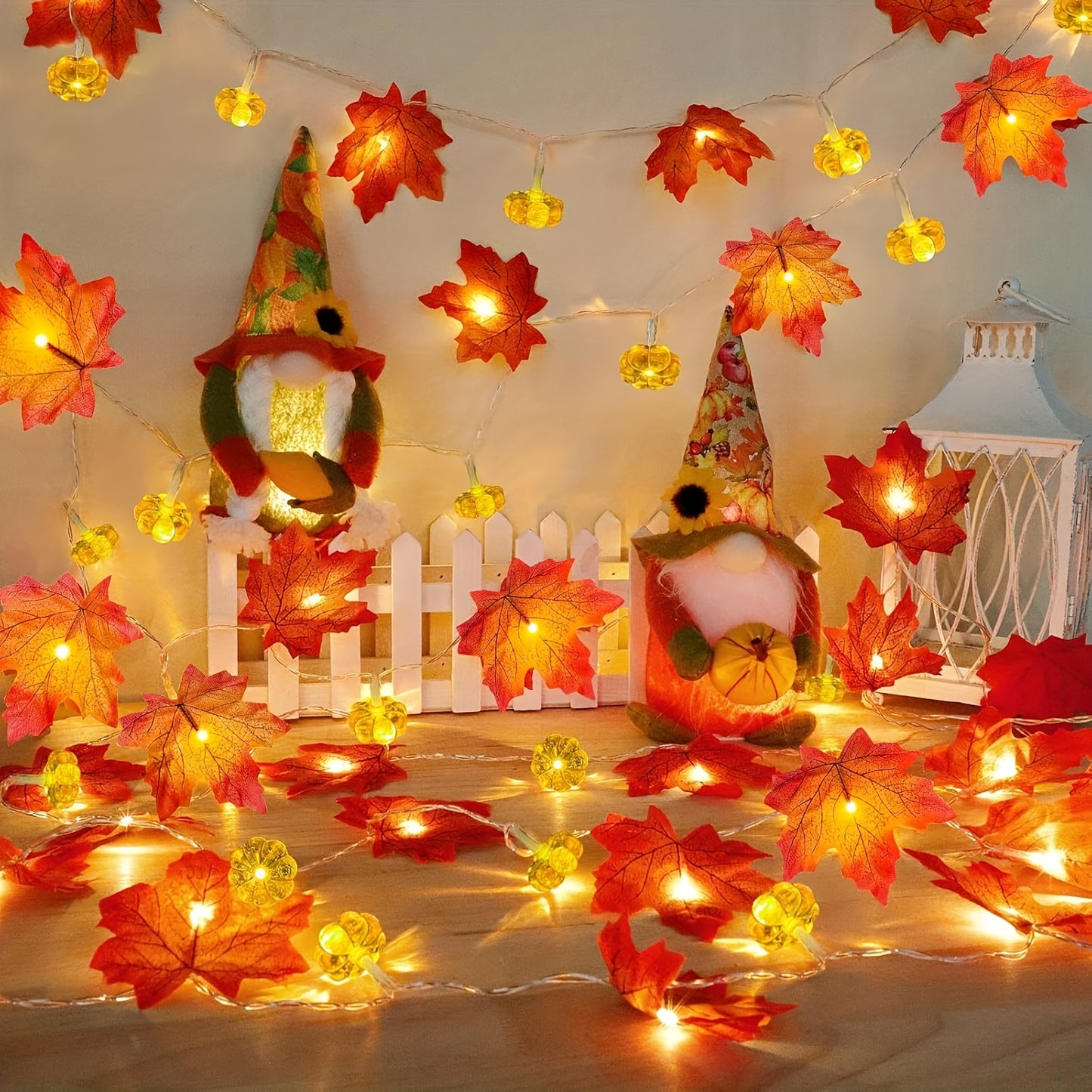 Herfst Decoratie Slinger met LED Verlichting – 3m Bladenslinger met Pompoenen