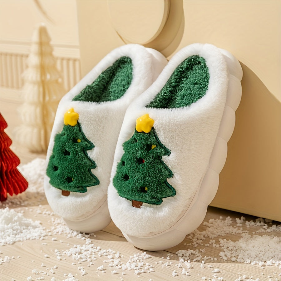 Kerst Sloffen met Kerstprint - Warme Pluche Huis Slippers