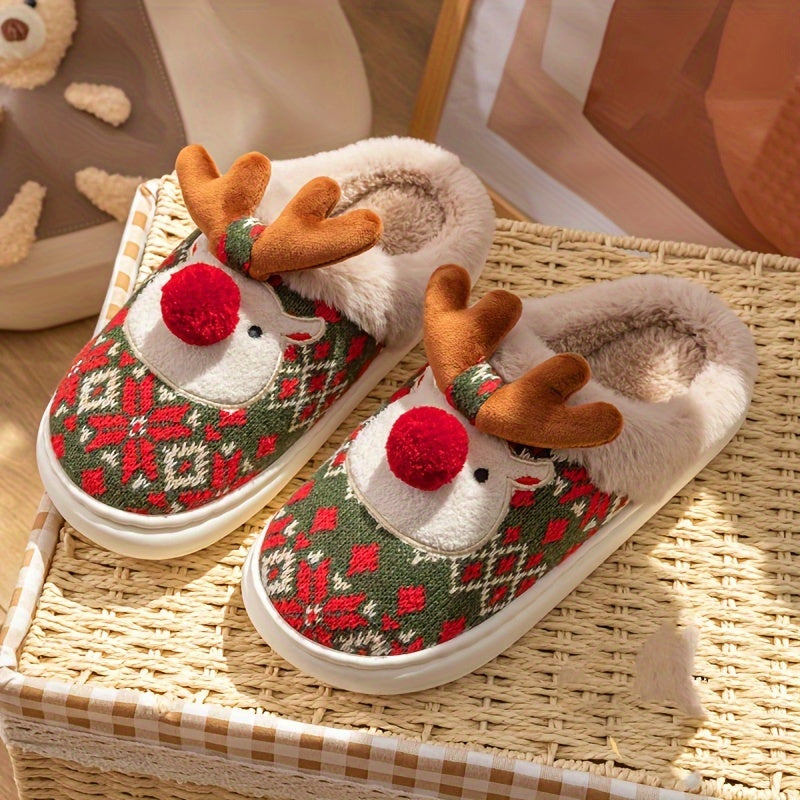 Kerst Fleece-Gevoerde Warme Sloffen - Rudolph Kerst Slippers