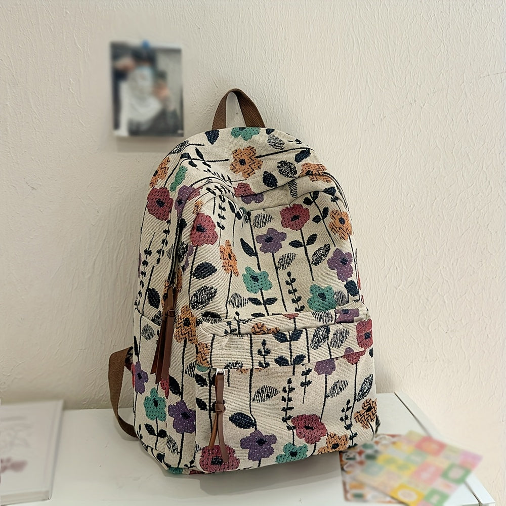 Dames Schooltas Bloemenprint – Rugzak met Laptopvak