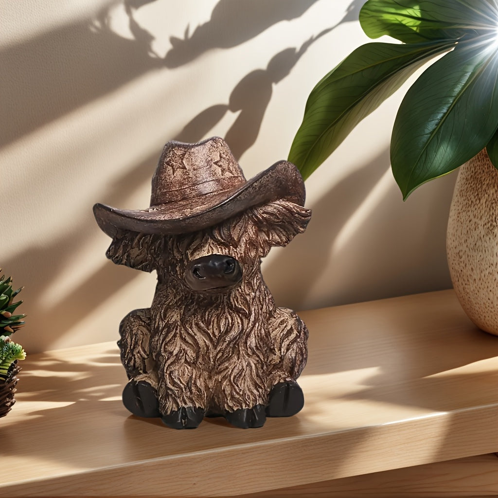 Scottish Highlander Decoratie – Koe Beeldje met Cowboyhoed