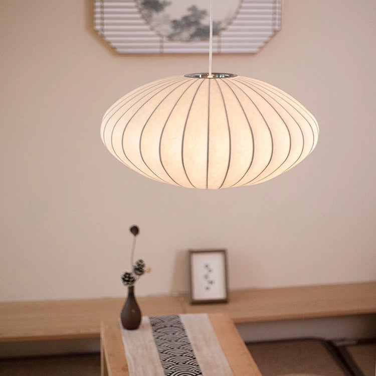Japandi Stijl Hanglamp – Tijdloze Zijde Plafondlamp