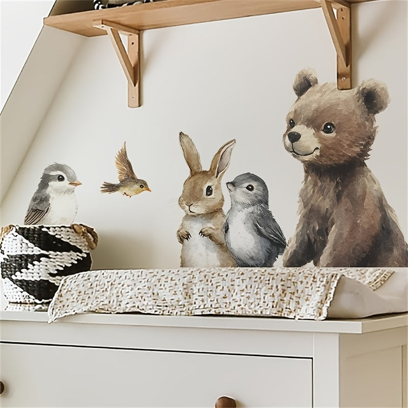 Beer & Vriendjes Muursticker – Schattige Aquarel Stijl voor Kinderkamer