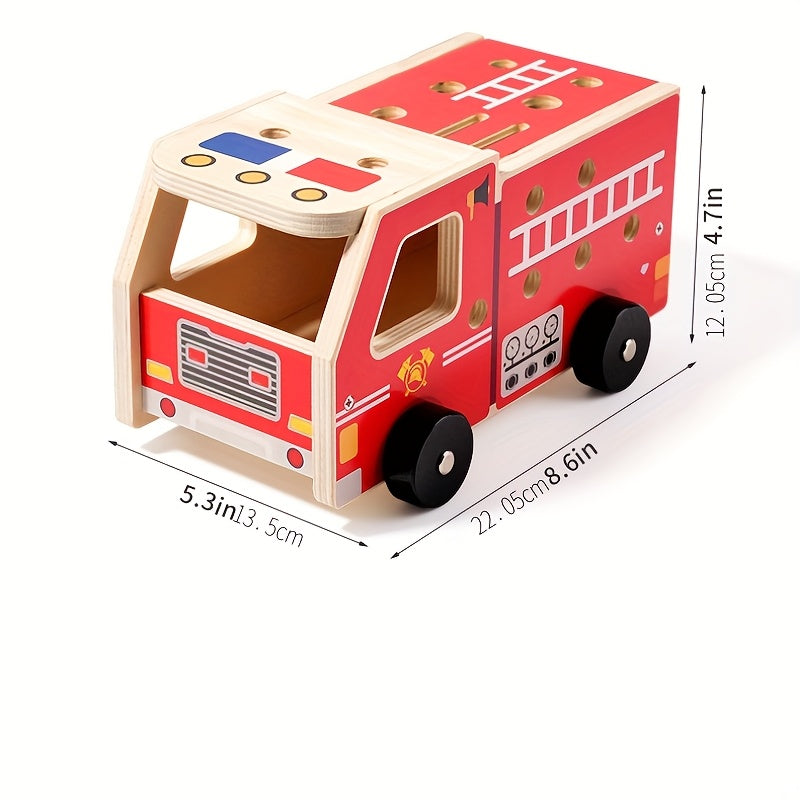Houten Brandweerauto Speelgoed – Montessori Gereedschap Truck
