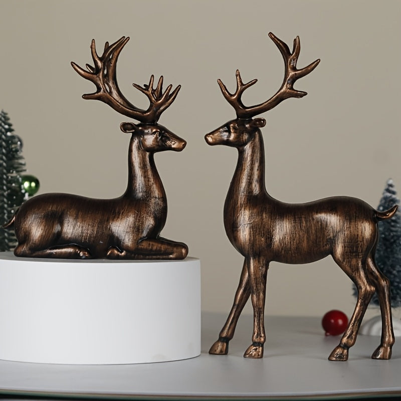 Bronzen Herten Beelden Set – Decoratie voor Huis & Feestdagen