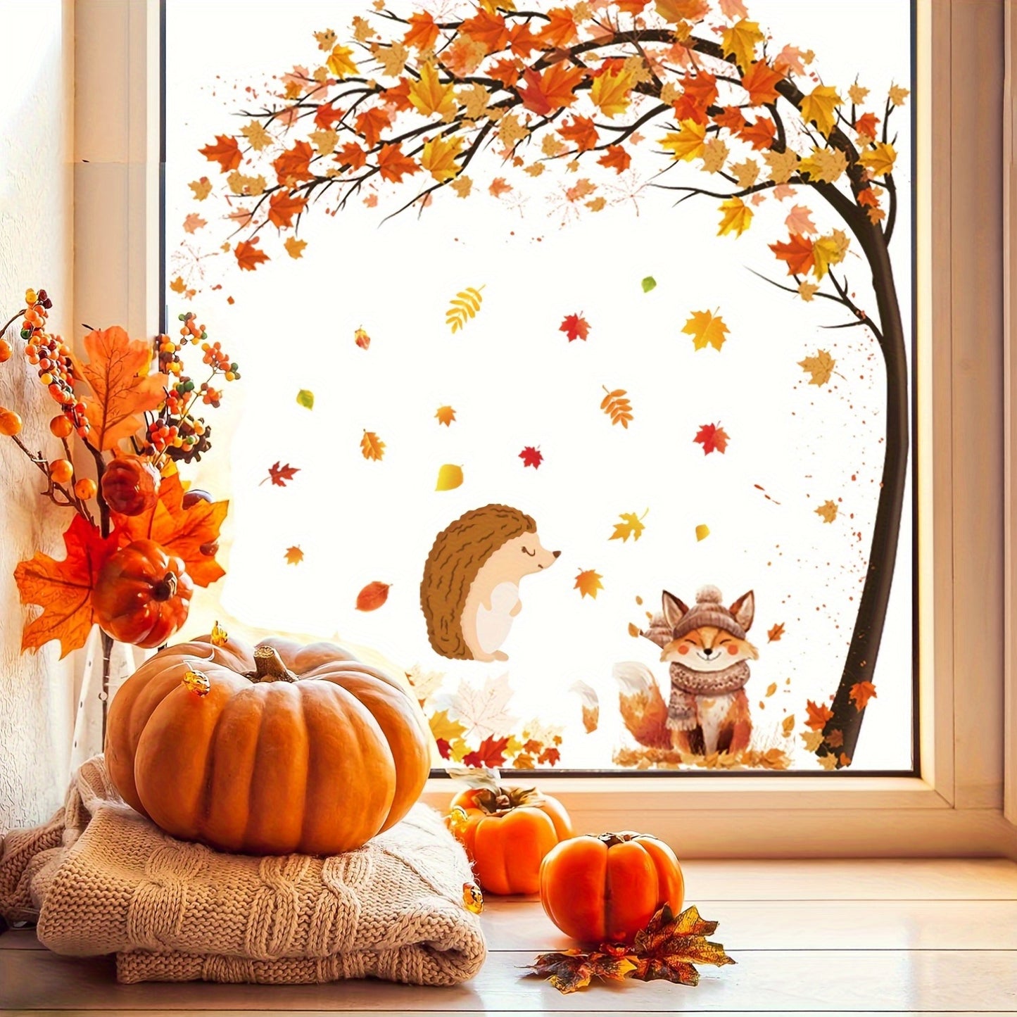 Herfst Raamstickers – Bladeren & Dieren Decoratie Set