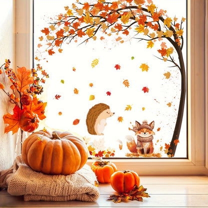 Herfst Raamstickers – Bladeren & Dieren Decoratie Set