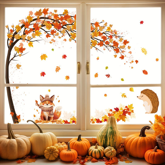 Herfst Raamstickers – Bladeren & Dieren Decoratie Set