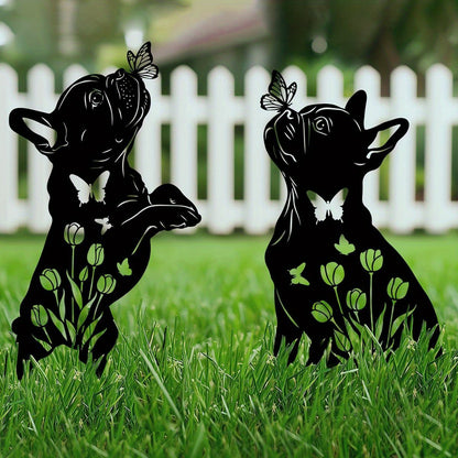 Set van 2 Franse Bulldog Tuinstekers – Metalen Tuindecoratie