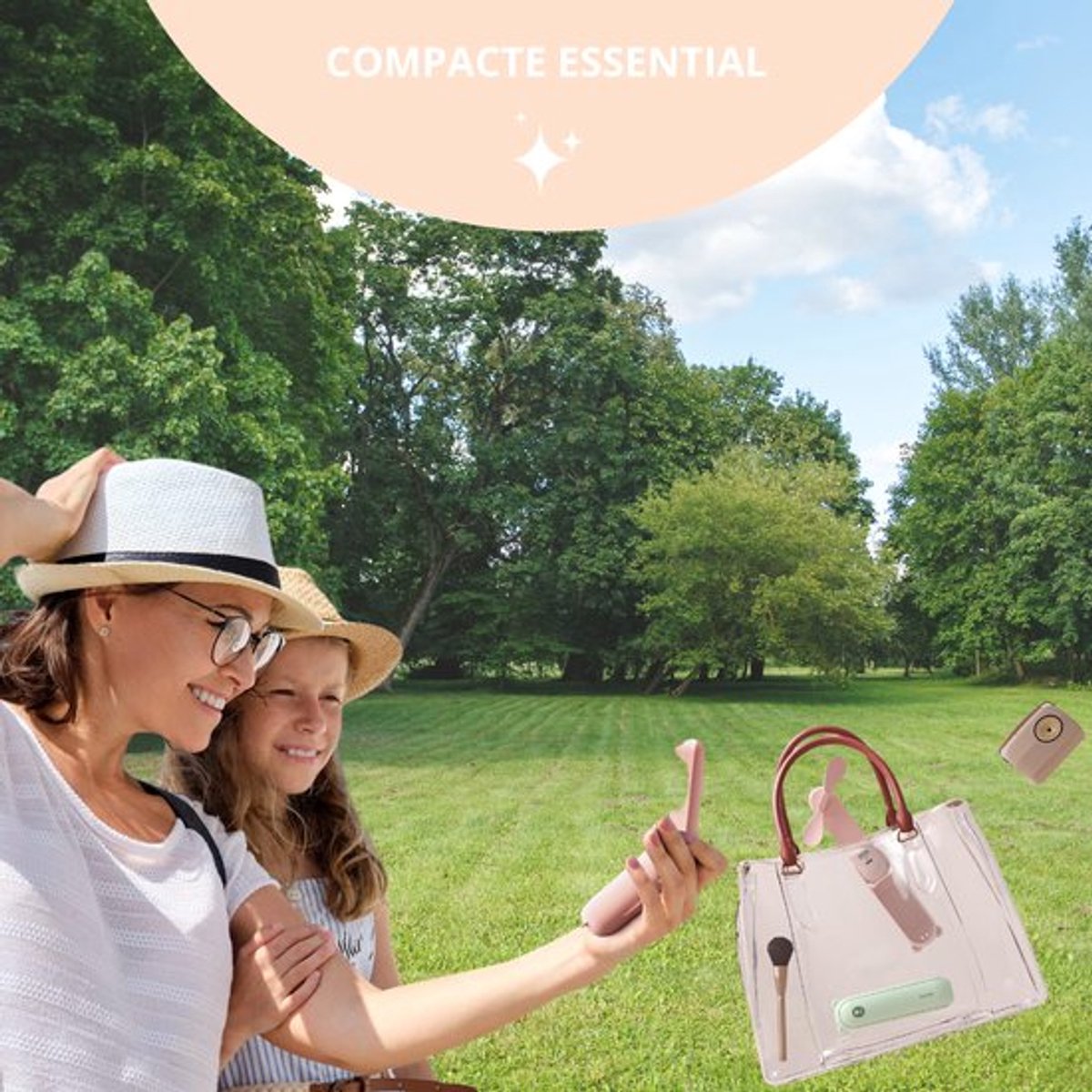 3-in-1 Handventilator – Festival Ventilator met Spiegel en Powerbank