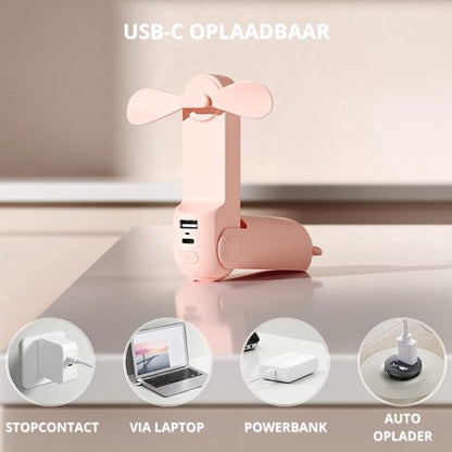 3-in-1 Handventilator – Festival Ventilator met Spiegel en Powerbank