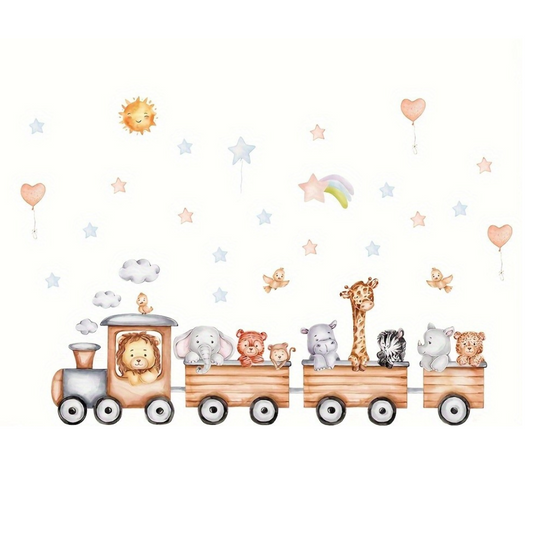 Dieren Trein Muursticker – Perfect voor Kinderkamer & Speelhoek