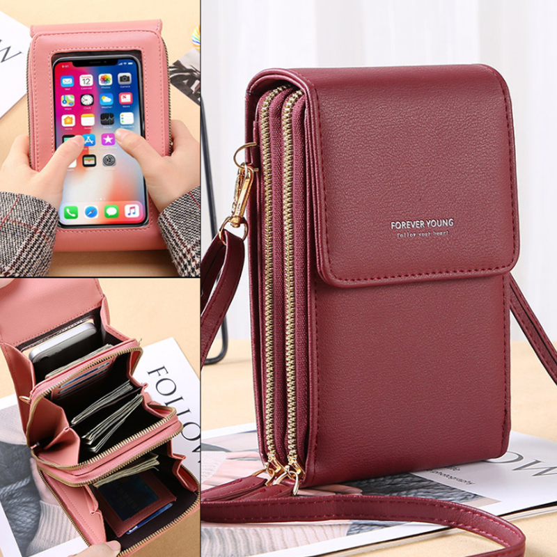 Dames Crossbody Telefoontas – Portemonnee & Schoudertas met Touchscreen Vak