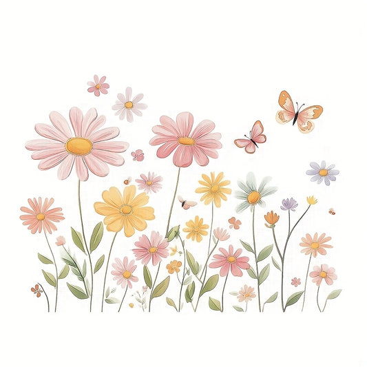 Pastel Bloemen Muurstickers – Zelfklevend & Verwijderbaar