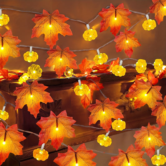 Herfst Decoratie Slinger met LED Verlichting – 3m Bladenslinger met Pompoenen