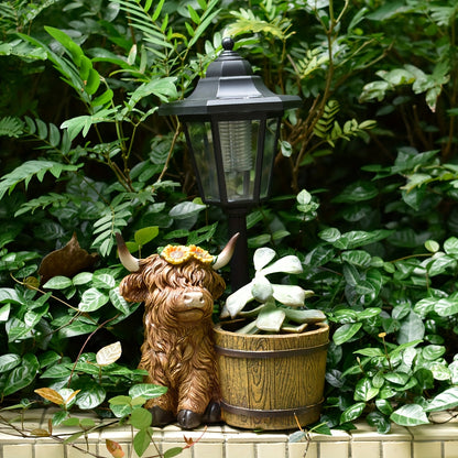 Solar Tuinbeeld Highland Koe – LED Buitenlamp met Bloempot